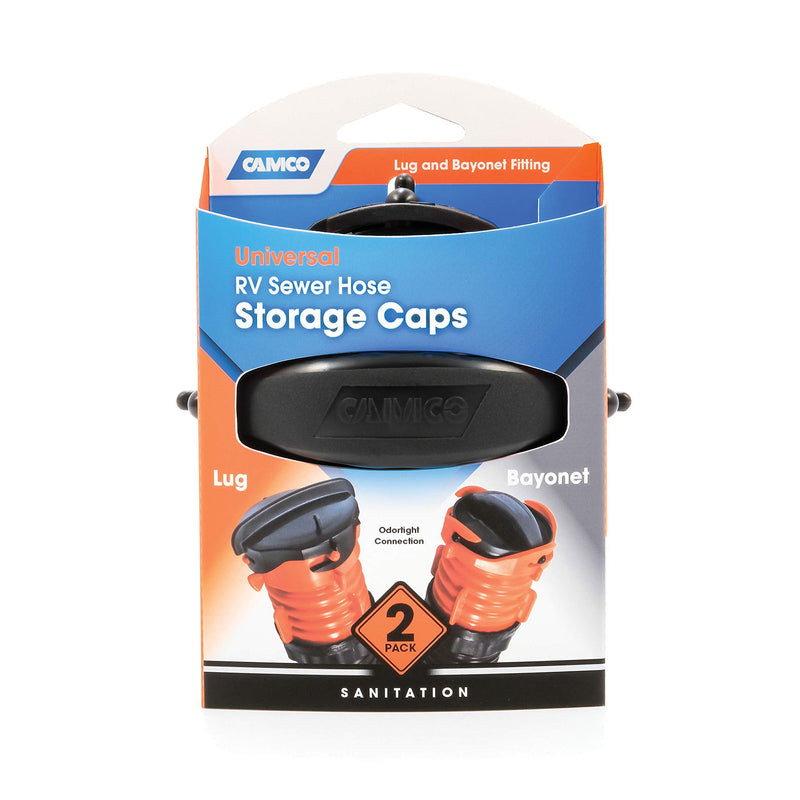 Camco RV Sewer Hose Storage Cap Set - Lug and Bayonet Caps | Allows You to Seal Both Ends of Your Sewer Hose Before Storing | Odor and Leak Proof Connection - 2 Pack (39752) Bayonet (1) + Lug (1) Sewer Cap One Size