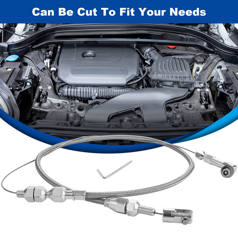Spurtar 24" Universal Throttle Cable Stainless Steel Braided Covering Locking Throttle Cable Kit With Aluminum Fitting & Ferrule, Adjustable Throttle Cable Automotive Replacement Accelerator Cables 24 inch