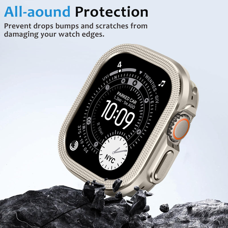 Amizee 2 in 1 Metal Cover Compatible with Apple Watch Ultra 3/2/1 Case 49mm with Back Cover, Rugged Shockproof Bumper Durable Protective Case for iWatch 49mm, Titanium