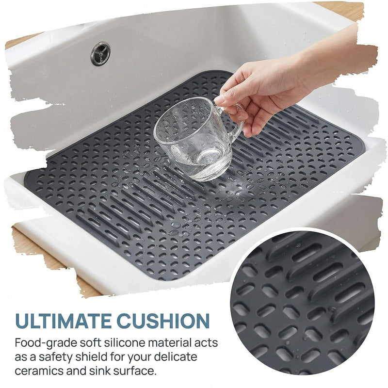 Silicone Sink Mat - 17x13, Non-Slip Kitchen Sink Protector, Grey | Non-Slip, Kitchen Sink Protector Type E-Grey