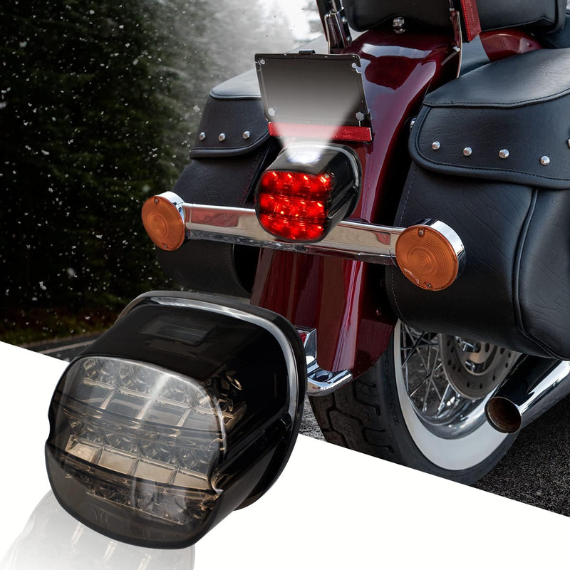 NTHREEAUTO Smoked LED Rear Tail Light Motorcycle Taillights Brake Driving Compatible with Harley Dyna Road King Electra Glide Street Bob Touring Smoke