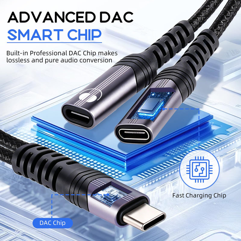 USB C Splitter 2-Pack, Dual USB C Headphone and Charger Adapter, 1 in 2 Out Type C Audio Jack Dongle with PD 60W Fast Charging Cable for iPhone 17 16 15 Pro Max, iPad, Samsung Galaxy S25 S24 2 Pack
