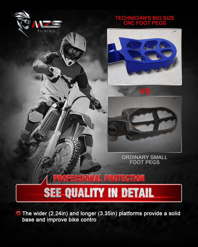 MZS Dirt Bike Foot Pegs, CNC Motocross Footpeg MX Footrest Rest Pedal Blue Compatible with YZ65 YZ85 YZ125 YZ250 YZ250F YZ125X YZ250X YZ426F YZ450F YZ450FX YZ250FX WR250F WR450F YZ 65/85/125/250/250F/250X/426F/450F,WR 250F/450F