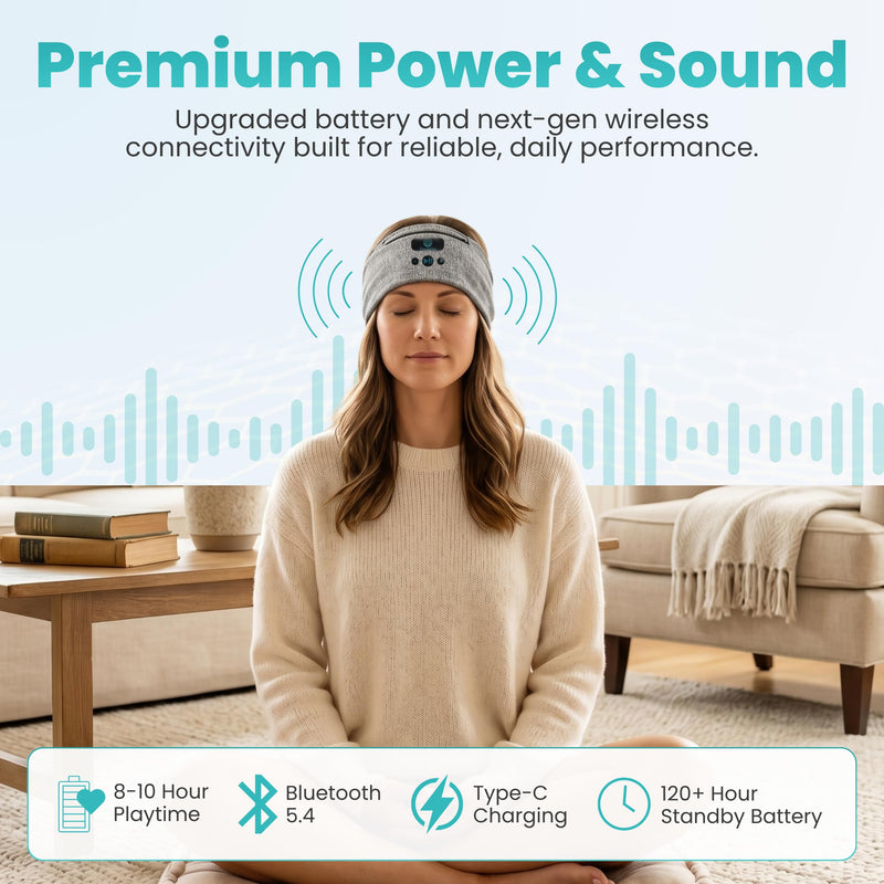 Adjustable Wireless Comfort Headband - Bluetooth Headphones Headband for Exercise, Sleep, Travel, and Relaxation