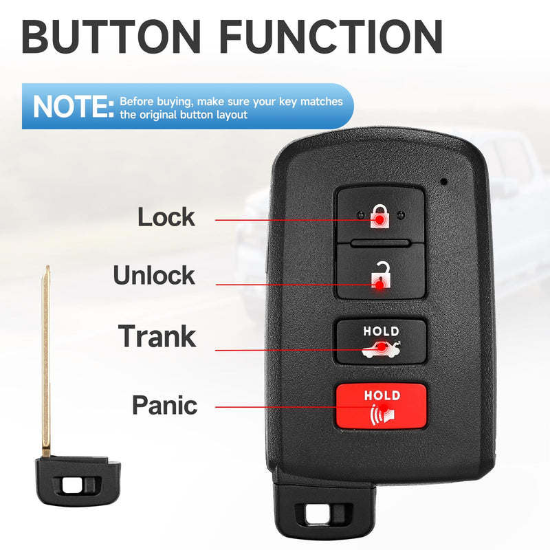 Key Fob Replacement Remote fits for Toyota Camry Avalon Corolla 2013 2014 2015 2016 2017 2018 Smart Car Keyless Entry Remote HYQ14FBA 281451-0020G 314.3Mhz 8A