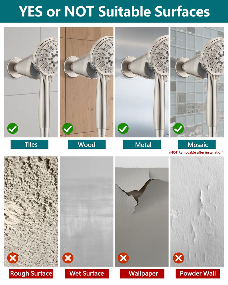 Adjustable Shower Holder Remote Dock Compatible with Moen Magnetic Handheld Showerhead - 3M VBH Adhesive Tape for Strong Hold, No Drill, Any Height Use, Brushed Nickel