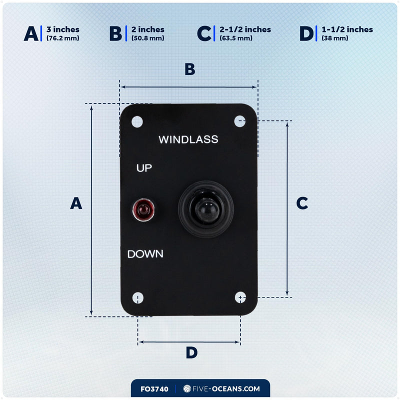 Five Oceans Toggle Boat Anchor Windlass Switch, Controlling Up/Down Function of Boat Anchor Windlasses, Waterproof, 12 Volts, SPDT 3-Terminal Switch, Stainless Steel Plate - FO3740 Toggle Switch - 1 Pack