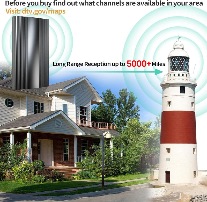 2026 TV Antenna 5000+ Miles, 8K 4K HDTV with Signal Booster | Works with all Smart TVs and digital devices, supports both indoor and outdoor installation for flexible use. Large