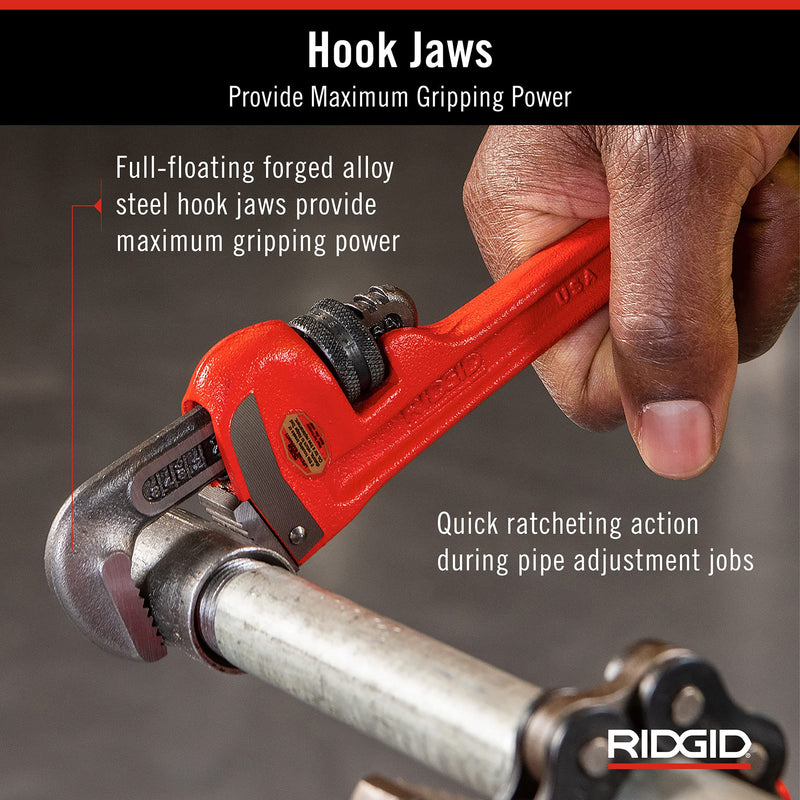 RIDGID 31005 Model 8 Heavy-Duty Straight Pipe Wrench, 8-inch Plumbing Wrench, Small, Red