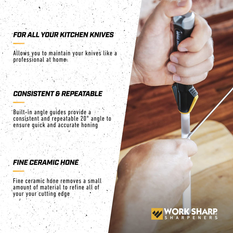 Work Sharp Kitchen Ceramic Honing Rod - Angle Guided - For Chef, Santoku, Paring, & Serrated Knives Black