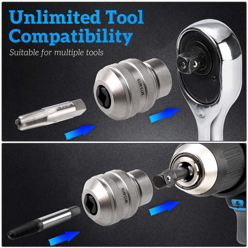 3 Piece Tap Socket Set for Ratchet Wrench - 1/4" 3/8" 1/2" Drive, Fits Taps, Reamers, Extractors with Square Shank (M3-M19),Cr-Mo Steel