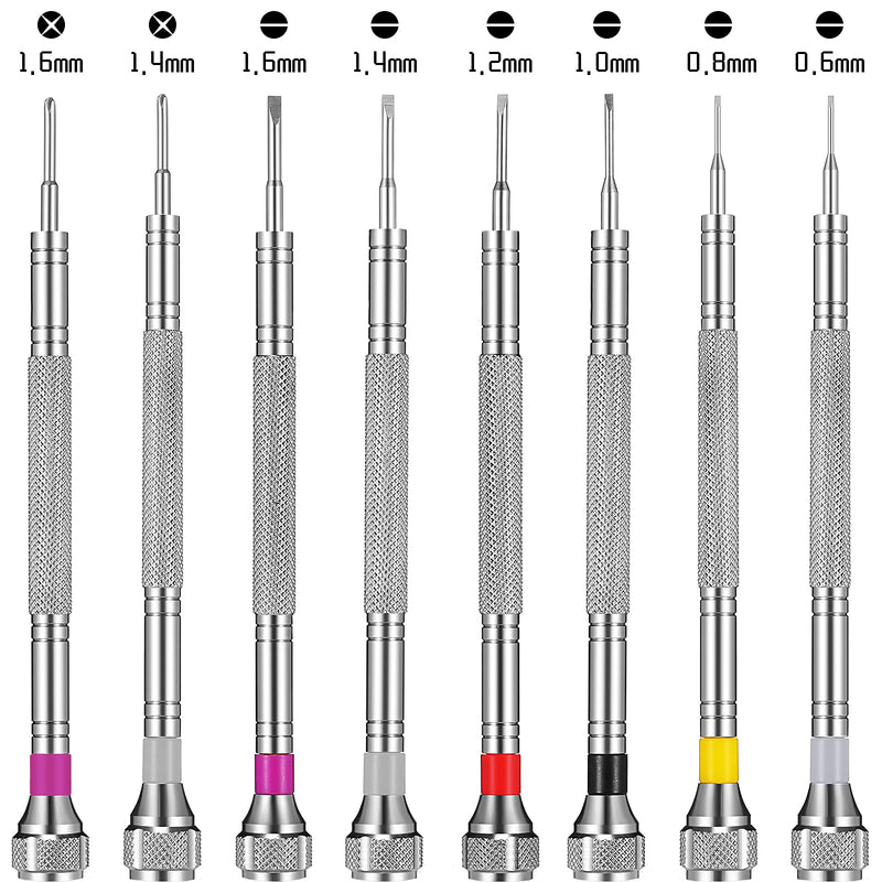 Chumia 8 Pieces Precision Jewelers Screwdriver Set, Micro Watch Repair Screwdriver Set 0.6-1.6 mm for Watch, Eyeglasses, Jewelry Work, Electronics Repair(Flathead, Phillips) Flathead, Phillips