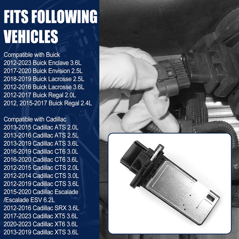Mass Air Flow Sensor MAF Sensor Compatible with Cadillac ATS Escalade XTS Chevy Silverado Suburban 1500 2500HD 3500HD Equinox Traverse GMC Sierra Acadia Yukon Buick Enclave Escalade 23262343