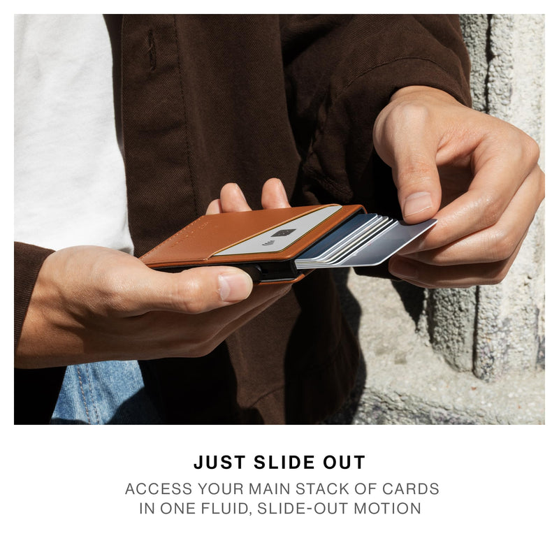 Native Union Slide Card Wallet – MagSafe Compatible for iPhone – RFID Blocking Smart Card Holder for Men – Ultra Slim Recycled Leather with 1-Handed Slide Access – Holds up to 6 Cards (Tan) Tan