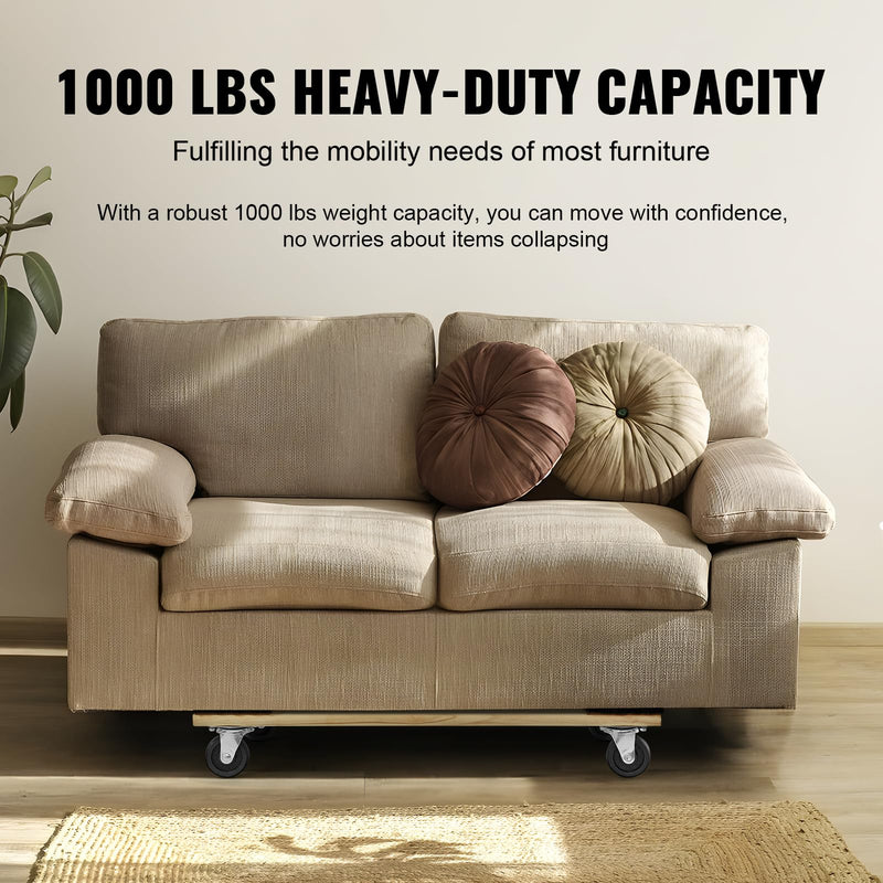 VEVOR Hardwood Furniture Moving Dolly, 30 in. x 18 in. 4 x 3 PP Swivel Casters, Heavy Duty Wooden Mover Dollies, Moving Cart with Wheels for Heavy Furniture, 1000 lbs. Capacity, 1 Pack 30in x 18in-1 Pack