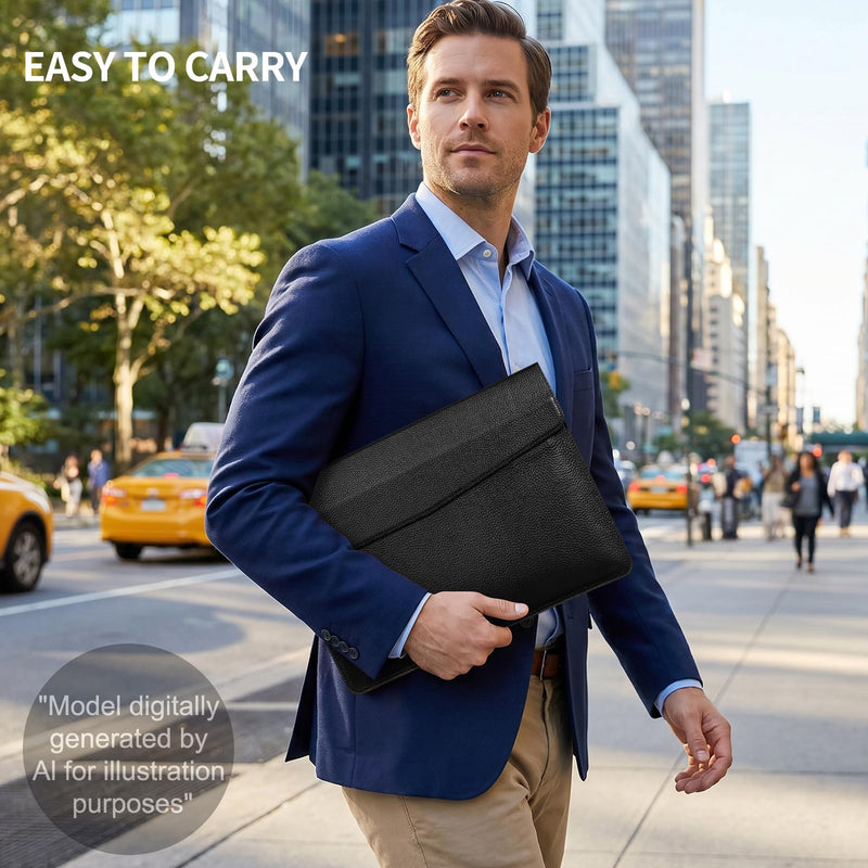 Genuine Leather Laptop Sleeve for MacBook Neo,MacBook Air/Pro 13" | Full-Grain Genuine Leather Laptop Cover with Magnetic Buckle Closure,Computer Protective Bag,Lychee Grain Black Lychee Grain Black for MacBook Pro/Air 13"