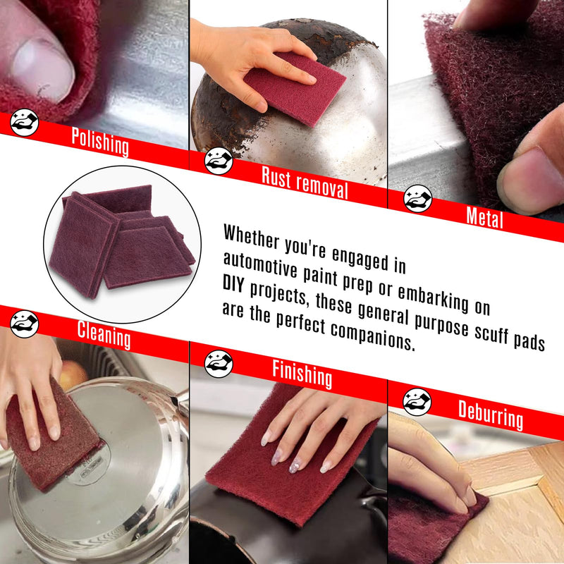7447 General Purpose Scrub Pad - Maroon, 6" X 9", 20PCS Abrasive Finishing Pad for Paint Prep, Scuffing, Scouring, Sanding, Adhesion Scratch