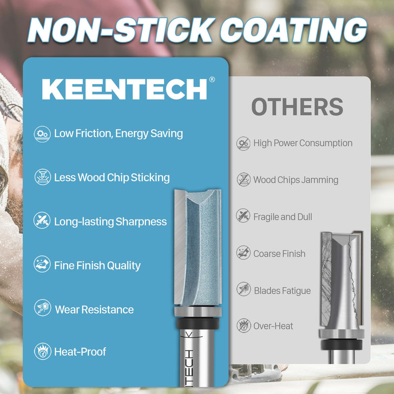KEENTECH 1/2" Shank Flush Trim Router Bit with Top Bearing, Extra Long, Carbide Tipped Pattern Bit for Woodworking, Heavy Duty Template Cutting Tool, 3/4" Diameter x 3-1/2" Cutting Depth 1-Piece 1/2"(Shank) 3/4"(Dia.)*3-1/2"(Depth)