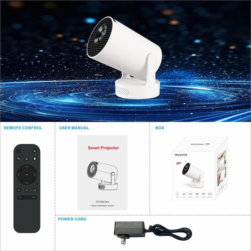 Mini Projector with WiFi and Bluetooth | 4K 1080P 170 ANSI Auto Keystone Correction | 210° Rotatable Portable Projector | 25"-110" Screen Video Projector for Smartphone/Laptop/PC HY300Ultra