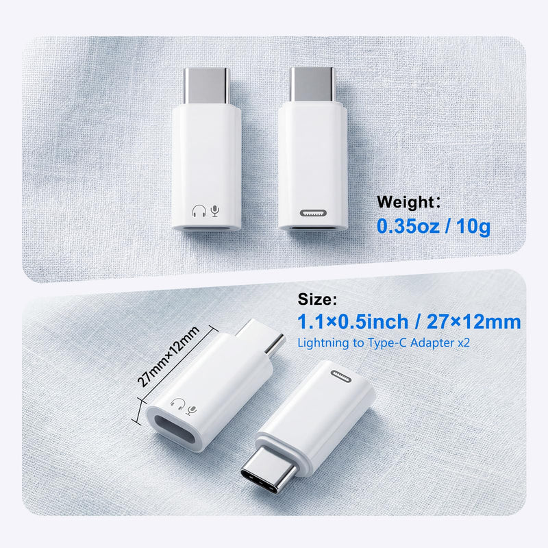 (New Combo) Lightning to USB C Adapter Compatible with iPhone 17/16/15 | 1×48kHz/16bit Hi-Fi Audio Headphone Adapter with Line Control + 1×27W Fast Charging Lightning to USBC Adapter with 3A Limit