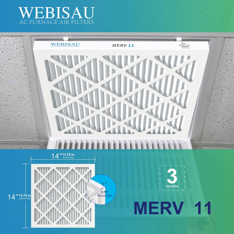 14x14x1 Air Filter MERV 11 MPR 1000 Furnace Filters 6Pack Pleated HVAC AC Furnace Air Conditioner Filters (Exact size: 13 3/4"x13 3/4"x3/4"). 14x14x1 6Pack