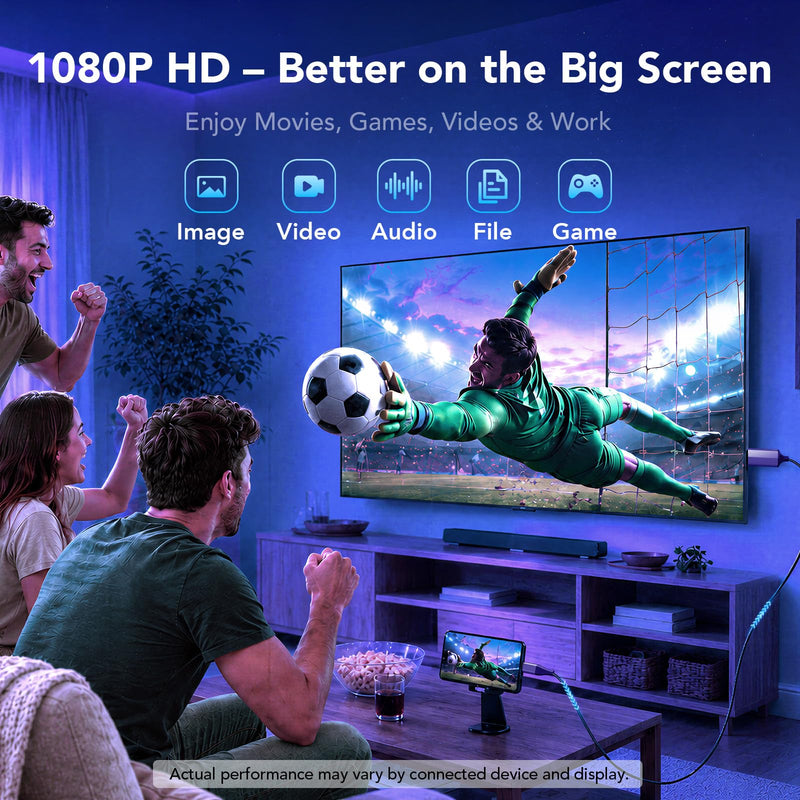Lightning to HDMI Adapter for iPhone to TV/Projector/Monitor | 1080P@60Hz Screen Mirroring Cable | Plug & Play, No Power Needed | 6.6ft/2m Compatible with iPhone14/13/12/11/XS/XR/8+/7/iPad Space Gray