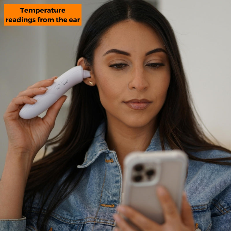 MOBI Connect Ear and Forehead Thermometer with Fever Indicating Light, Infant and Adult Mode, Smart App Integration, Batteries and Carrying Case Included