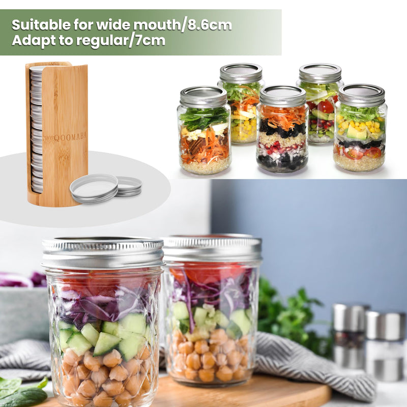 Mason Jar Lid Organizer, Wide Mouth Lid Holder (2pcs, Wide Size) | Mason Jar Lid Storage Made of Bamboo, Stackable Space-Saving Rack, Suitable for Mason/Canning/Bamboo Lids