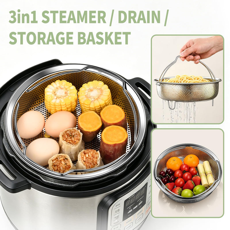 Stainless Steel Steamer Basket with Handle and Glove, ASWETMEL Steamer for Cooking Vegetables, Seafood, Dumplings, Instant Pot Accessories Compatible 6/8/10QT Steamers Basket for Pot, Pressure Cooker, Rice Cooker, Dishwasher Safe Large