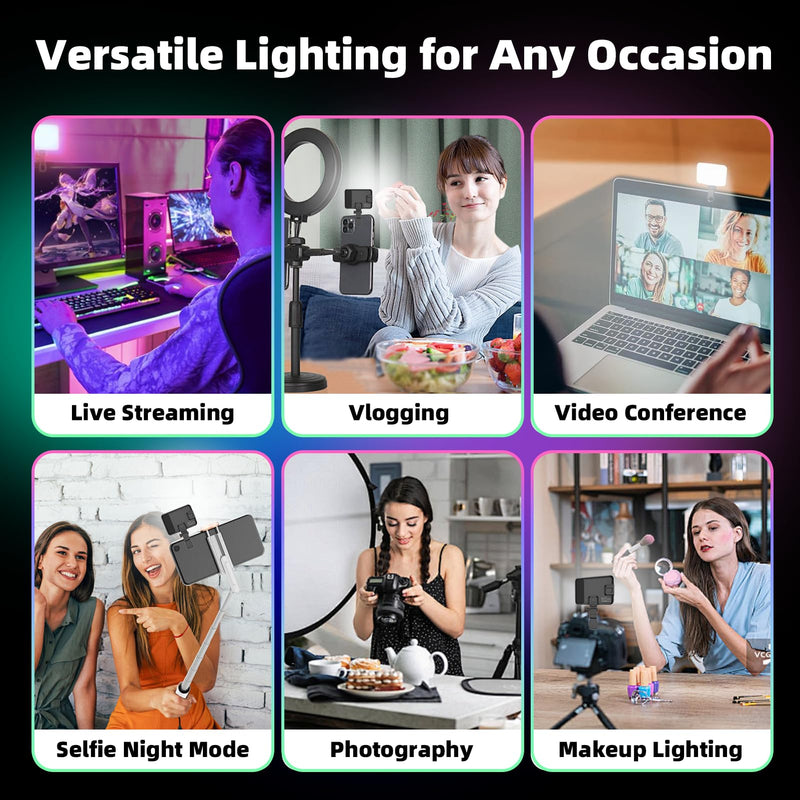 OmniMaster RGB Selfie Light with 2-in-1 Clip & Cold Shoe, 96 LED CRI97+ Portable 360° Video Light for Phone, Camera, Laptop – TikTok, Makeup, Vlogs, Zoom