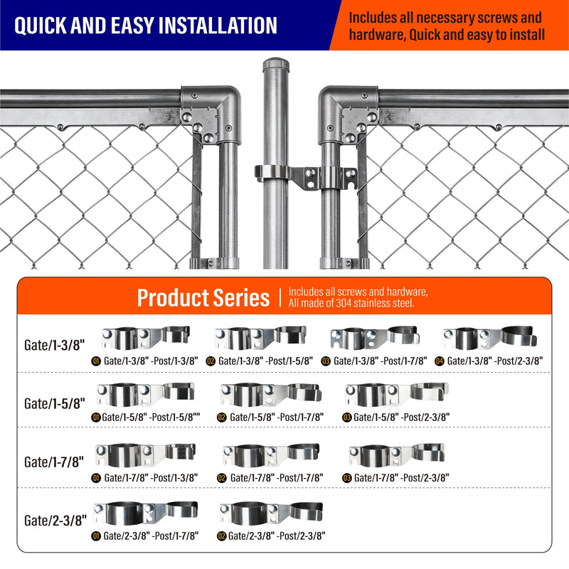 Heavy Duty Stainless Steel 1-3/8" x 1-7/8" Chain Link Fence Gate Fork Latch with Hole for Padlock（Fit 1 3/8" Gate Frame） 1Pack 1-3/8''x1-7/8''-1P