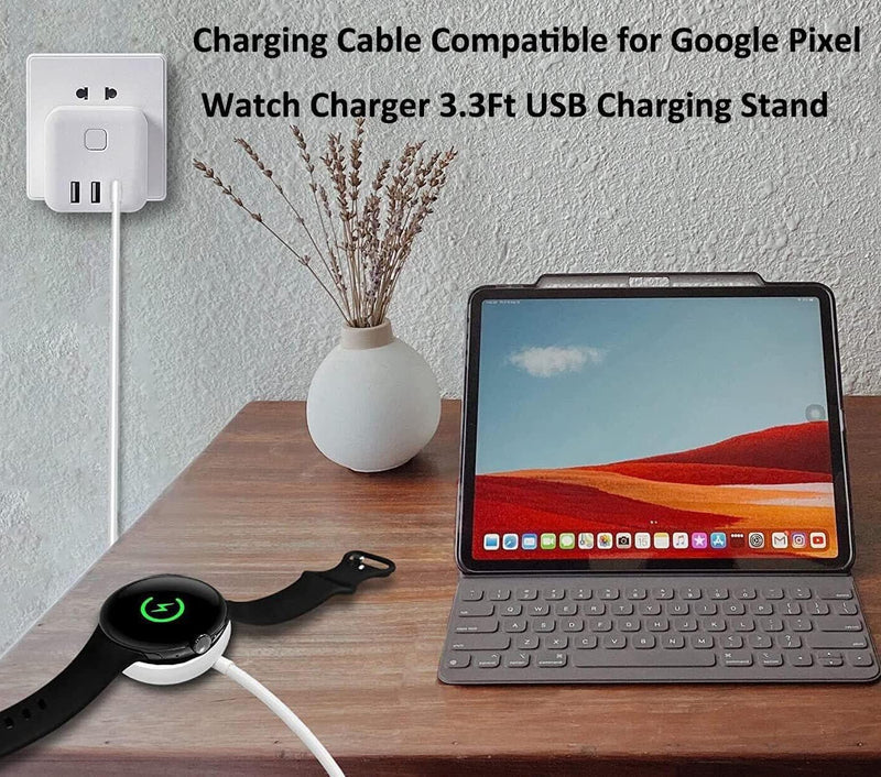 USB Watch Charger Cable for Google Pixel-Watch, Magnetic Replacement Charging Cable Cord Stand for Google Pixel Smartwatch, White, 3.3FT