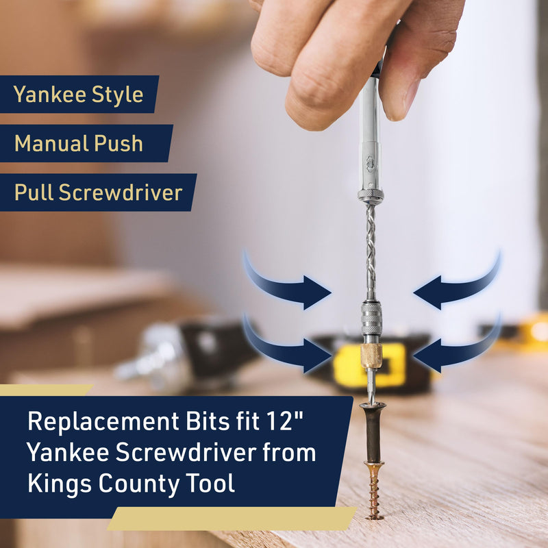 Classic Yankee Style Push Drill Replacement Bits - Set of 8 Double Fluted Hand Drill Bits - Push Drill Bits Set with No Chuck Needed by Kings County Tools