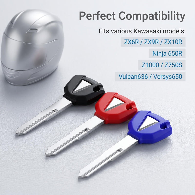 Blank Uncut Key for ZX6R 10R 14R Z750s 900 1000 3Pcs | 27008-0069 Black/Red/Blue 3