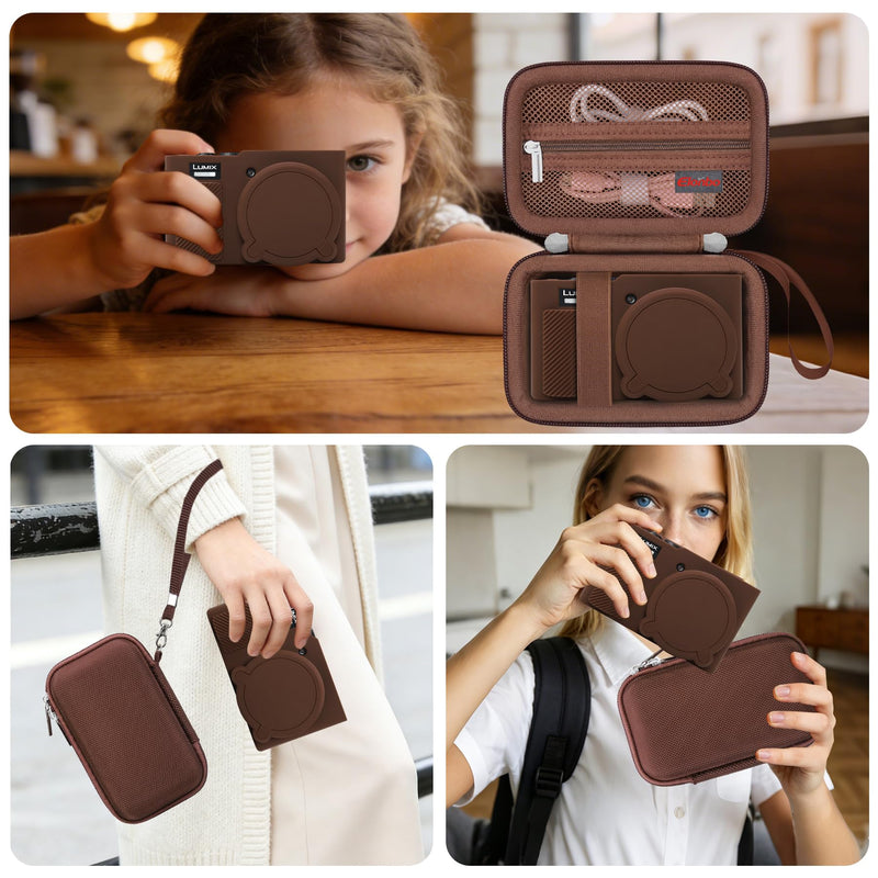 Elonbo Camera Case for Panasonic LUMIX ZS/ TZ99 Point and Shoot Camera, Panasonic LUMIX ZS/ TZ99 Digital Camera Hard Carrying Case + Soft Silicone Cover with Removable Lens Cover, Coffee color