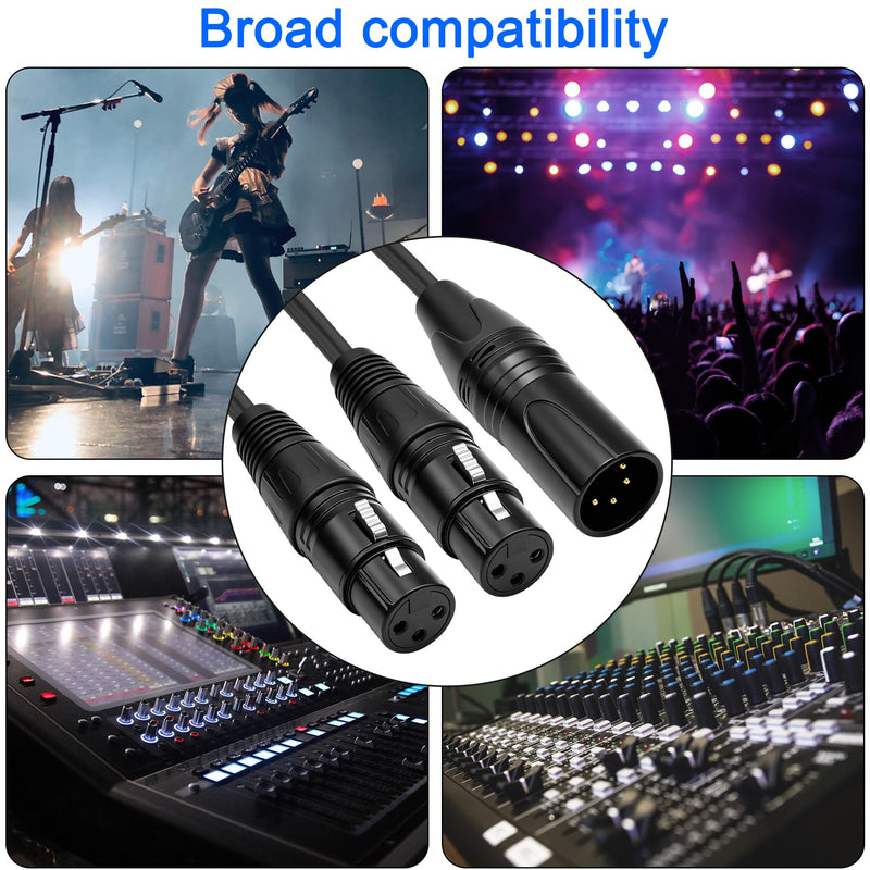 XMSJSIY 4 Pin XLR Male to Dual 3 Pin XLR Female Patch Y Splitter Balanced Microphone Audio Cable Cord for Stero Mic to L&R Audio Track -0.5M/1.6FT