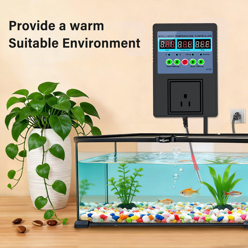 TempMaster Digital Temperature Controller Outlet,Heating & Cooling Thermostat with Dual Relay 15A 3300W,-20~120℉ Incubator Thermostat with Waterproof Probe,Temperature Control Switch for Reptile Tank