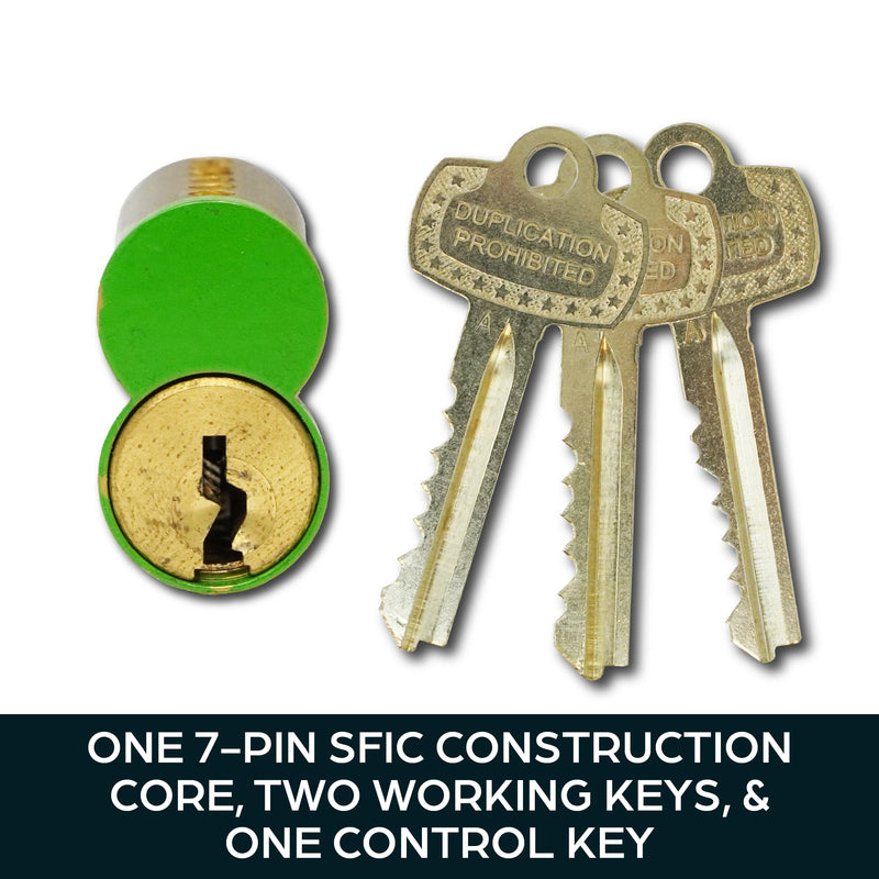 Summit Doorware SFIC Construction Core 7 Pin Green | Best IC Core | Includes 1 Control Key, 2 Operating Keys | Commercial Cylinder Lock Replacement | Used for Temporary Access on Construction Sites