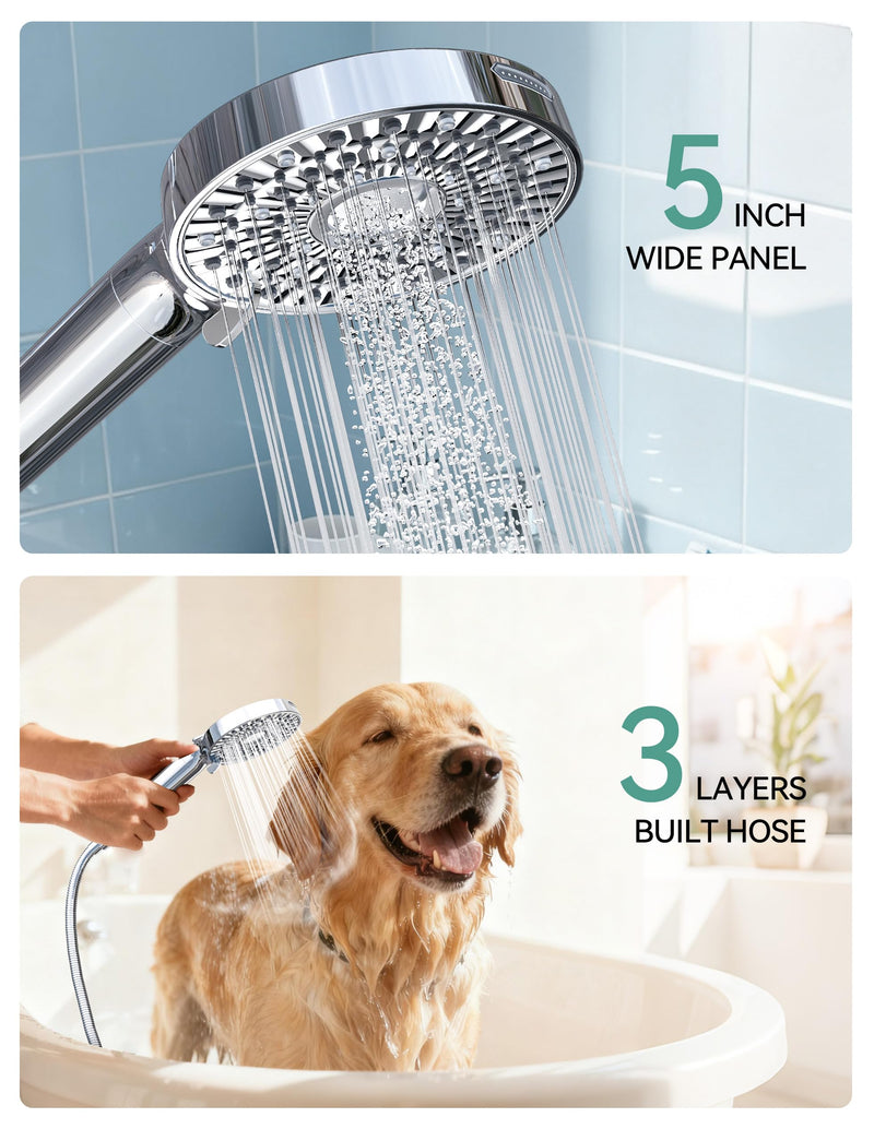 Magichome Filtered Shower Head with Handheld, High Pressure 10-Spd Detachable Chrome Showerhead with Stainless Hose, Water Softener Filter Beads for Hard Water - Remove Chlorine, Reduce Dry Itchy Skin Silver