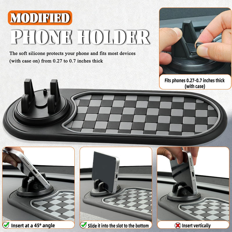 Multifunctional Car Anti-Slip Mat with 360° Rotating Phone Holder – 3 in 1 Anti Slip Mat for Car, Dashboard Mat Anti Slip Pad for Car Dashboard Organizer for Sunglasses, Keys