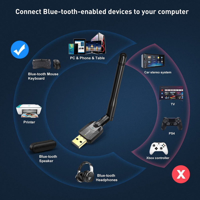 Long Range USB Bluetooth 5.1 Adapter for PC USB Bluetooth Adapter Wireless Audio Dongle 328FT / 100M 5.1 Blue Tooth Transmitter Receiver for Desktop Laptop PC with Windows 11/10/8/8.1/7