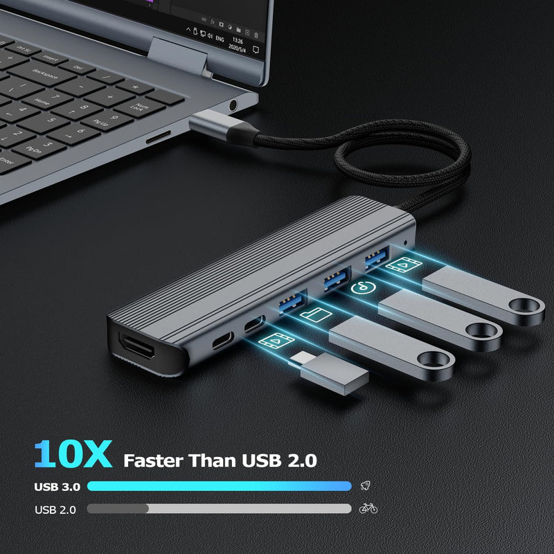 USB C Hub Multiport Adapter Laptop Docking Station for Macbook Pro, Macbook Air, Tpye C to 4k HDMI, USB A 3.0, USB C 3.0, PD Multiple Docks 6-in-1-A