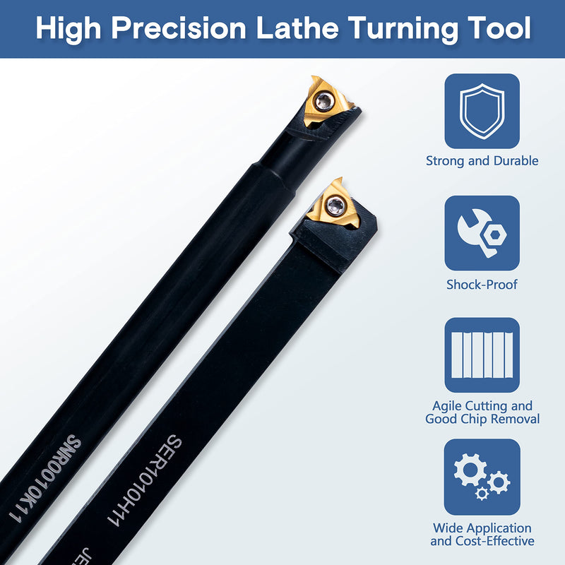 Carbide Lathe Tools - Lath Threading Bit Set 21pcs - 7pcs 3/8" Turning Holder Boring Bars & 14pcs Indexable Cutting Inserts Golden CCMT060204 DCMT070204 11IR A60 MGMN200G