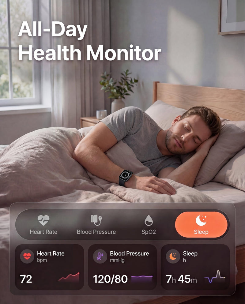 Smart Watch, Fitness Watch for Women Men with 24/7 Heart Rate/Blood Pressure Monitor,Pedometer, Sleep Tracker, 120+ Sport Modes, IP68 Waterproof Activity&Fitness Tracker Compatible with Android iPhone Black
