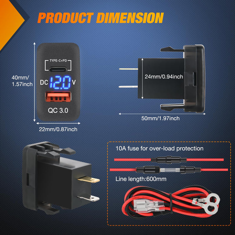 Nilight Rocker Switch Style USB Charger LED Voltmeter Quick Charge 12V PD Type C and QC 3.0 Car Charger 1.54" x 0.83" Replacement with Inline Fuse for Tacoma Tundra 4Runner FJ Cruiser Hilux Fortuner Type C + USB 1.54" x 0.83"