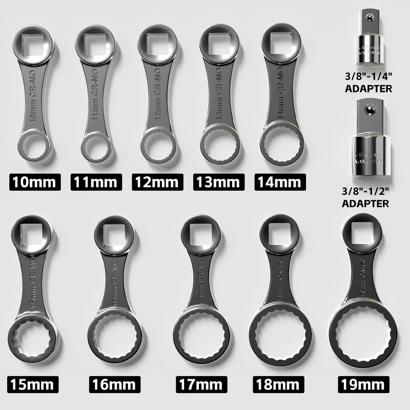 KJE 12PCS CR-MO Metric Torque Wrench Adapter Set(10-19mm), 12-Point 3/8" Square Drive Torque Wrench Extension Adapter, Extension Rod Repair Tool 12PCS Metric 10-19mm