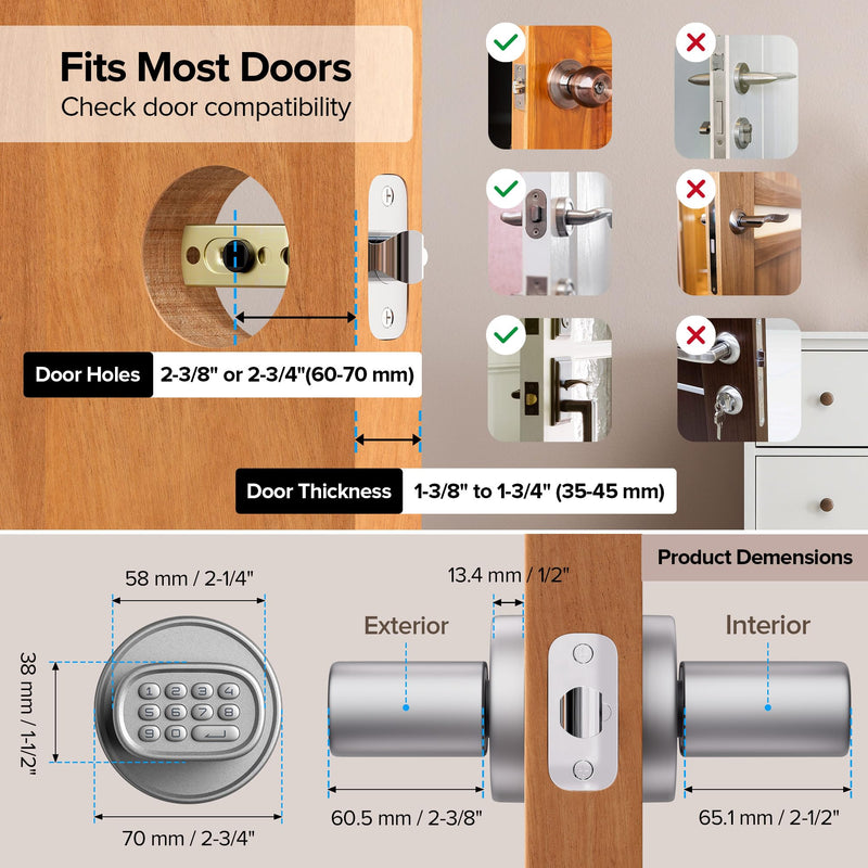 ThorBolt MD1 Fingerprint Door Knob Lock with Keypad, Silver | 4x AA Alkaline Batteries, Biometric, Electric, Auto-Lock, for Bedroom, Garage, Office, Pantry Door, Interior Door Lock Silver1