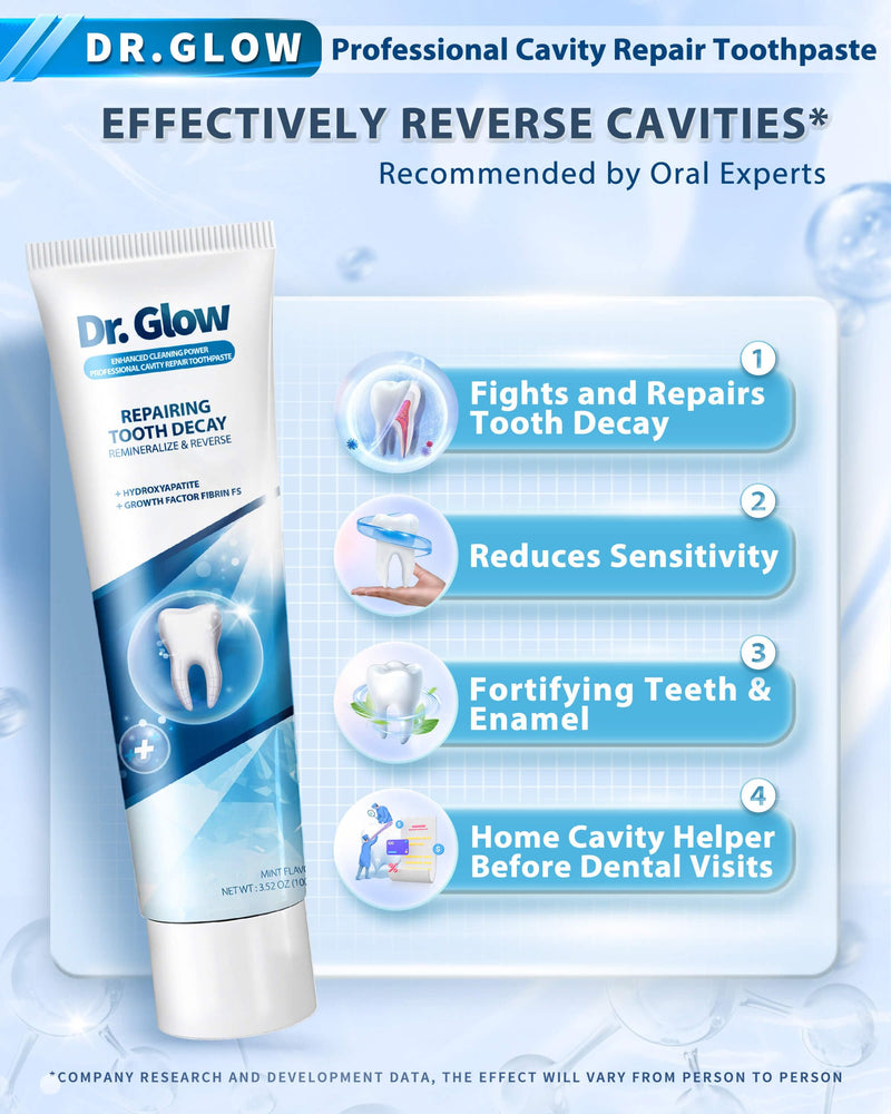 Dr. Glow Adult Cavity Repair Toothpaste, Cavity Reversing Hydroxyapatite Toothpaste, Cavity Filler for Tooth Remineralization, Tooth Decay Treatment Repair, Enamel Repair Cavity Remover, 3.52oz X 2 3.52 Ounce (Pack of 2)