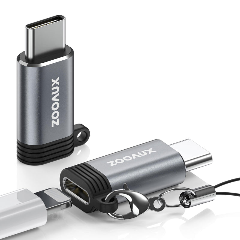 ZOOAUX 2 Pack Lightning to USB C Adapter, USBC to Lightning Charger Adapter Converter for iPhone 15/15 Plus/15 Pro Max, iPad, Support Charging & Data Transfer, Not for Audio/OTG 2 Pack - Lightning to USB C Grey