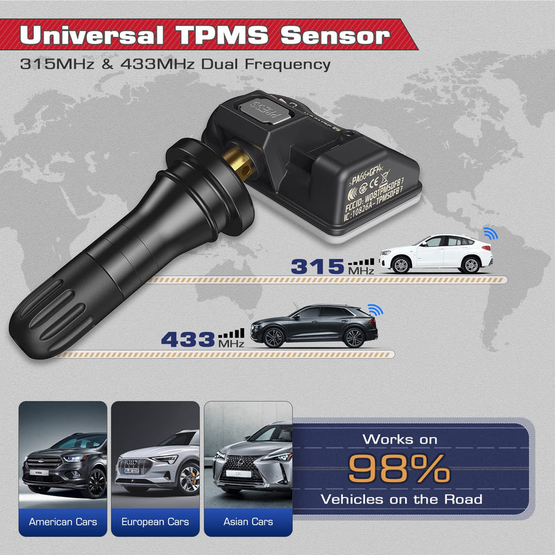 Autel TPMS MX Sensor 315MHz 433MHz Dual Frequency 1-Sensor, OEM Quality Universal Tire Sensors, 100% Programmable with Autel TS408S TS501 TS508 TS508WF MK808S-TS MS906TS (1PCS Press-in Rubber Valve)